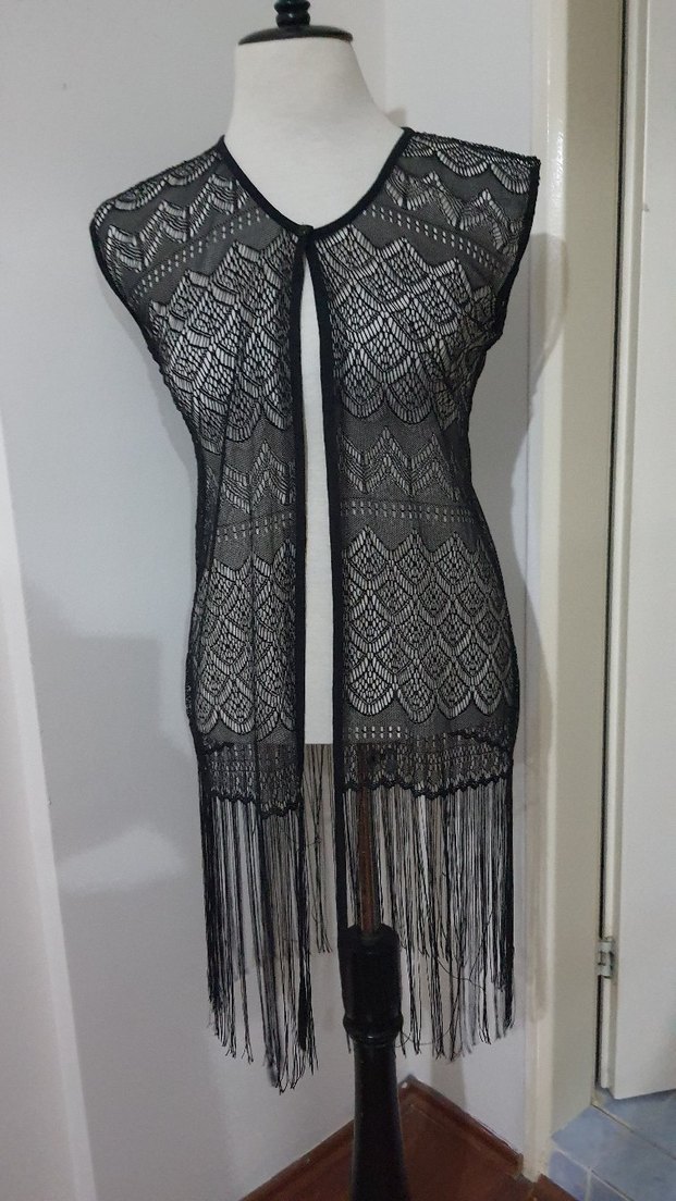 Dantel siyah altı püsküllü pareo - Görsel 2