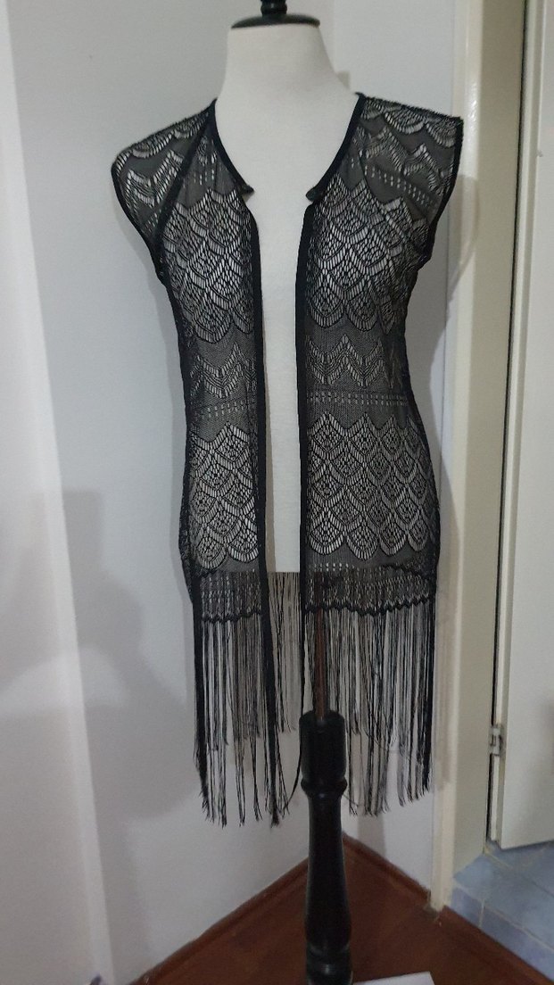 Dantel siyah altı püsküllü pareo - Görsel 3