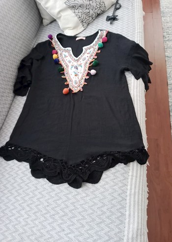 Ponpon Detaylı   dantel işlemeli  Mini plaj elbisesi Elbise - Görsel 5