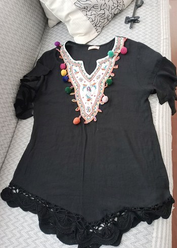 Ponpon Detaylı   dantel işlemeli  Mini plaj elbisesi Elbise - Görsel 8