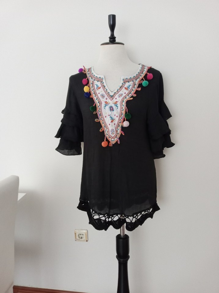 Ponpon Detaylı   dantel işlemeli  Mini plaj elbisesi Elbise - Görsel 2