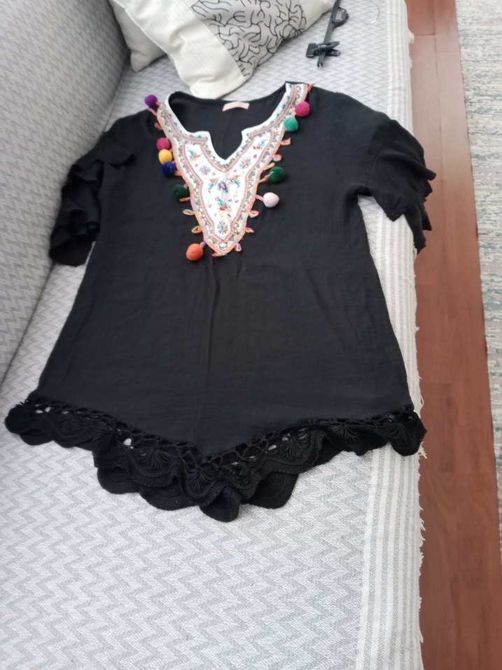 Ponpon Detaylı   dantel işlemeli  Mini plaj elbisesi Elbise - Görsel 5