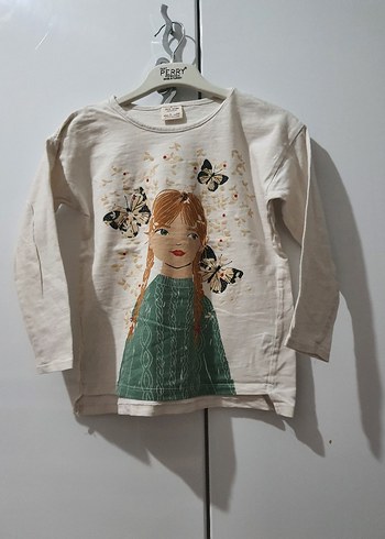 Beyaz Baskılı Kız Uzun Kollu Tişört - Görsel 3