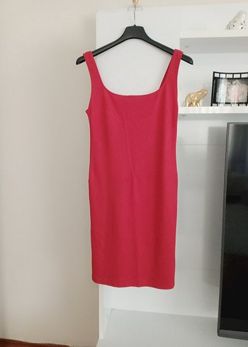 Bershka Kırmızı kare yaka İnce Askılı Mini Elbise
