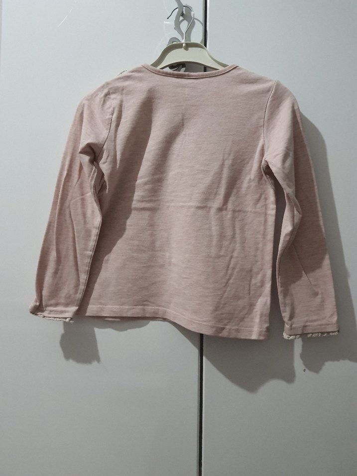 Kız Çocuk Pembe Uzun Kollu Baskılı Triko Tişört - Görsel 3