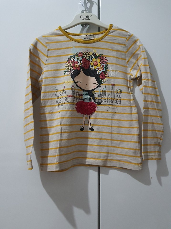 Kız Çocuk Çiçekli Uzun Kollu Tişört - Görsel 2