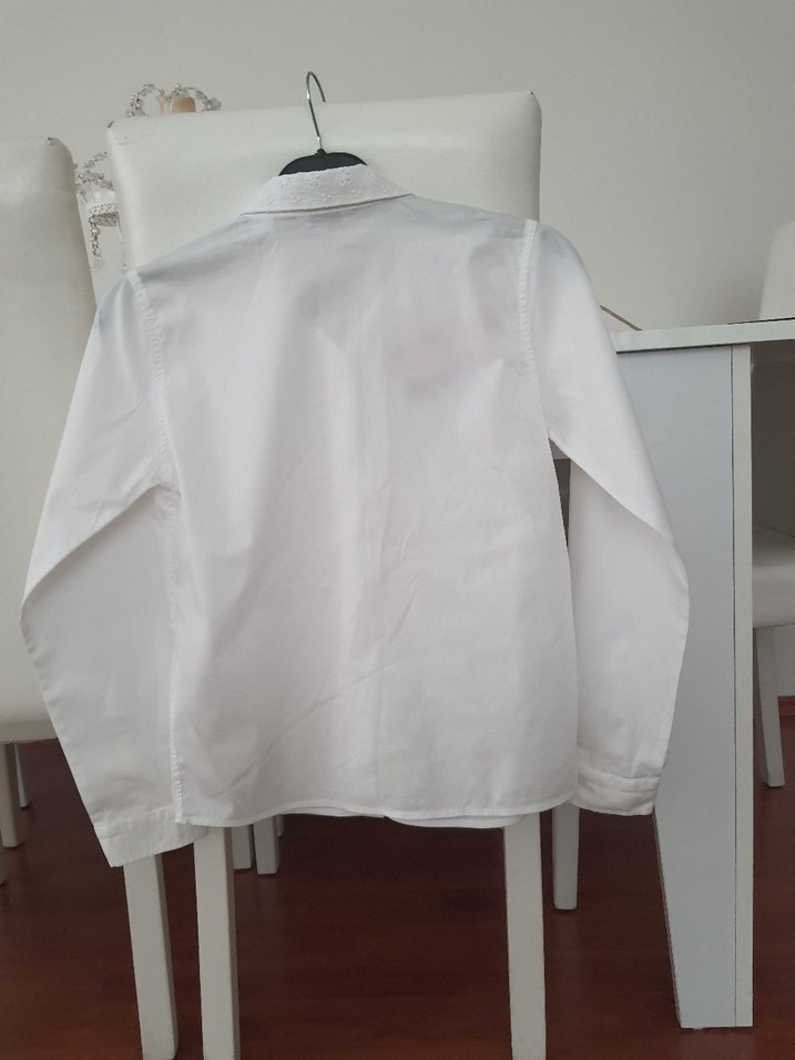 gül nakışlı  Beyaz  Gömlek - Görsel 3