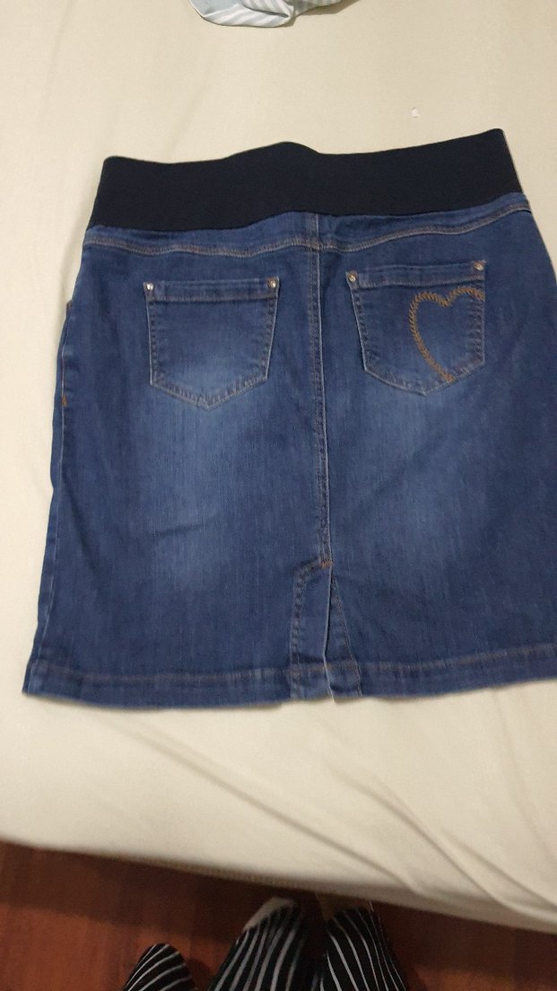 Koyu Mavi Hamile Midi Kot Etek - Görsel 2