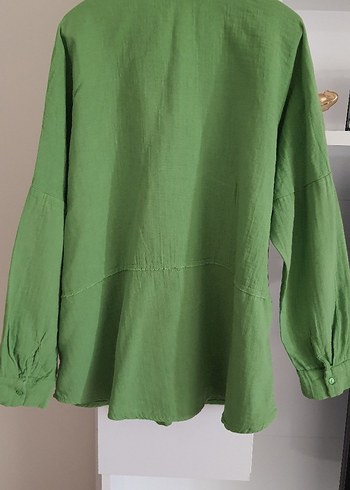 H&M Kadın Yeşil Keten Düğmeli Gömlek