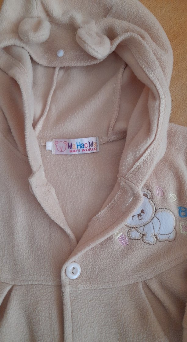 Düğmeli Bej Bebek Tulumu Kapüşonlu - Görsel 3