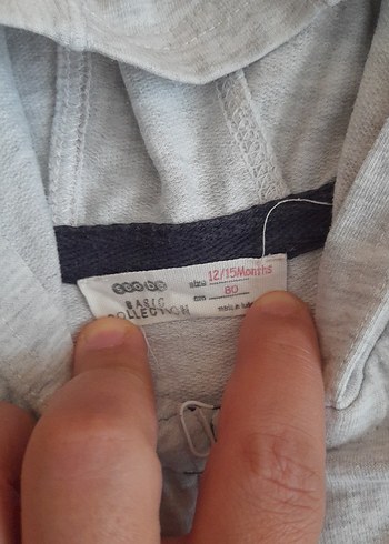 12-18 Ay Beden gri Renk Kapüşonlu Gri Erkek Çocuk Sweatshirt