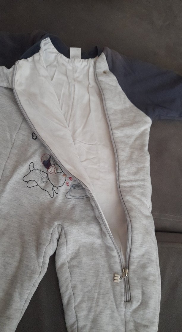 Gri Nakışlı Fermuarlı Bebek Tulumu - Görsel 4