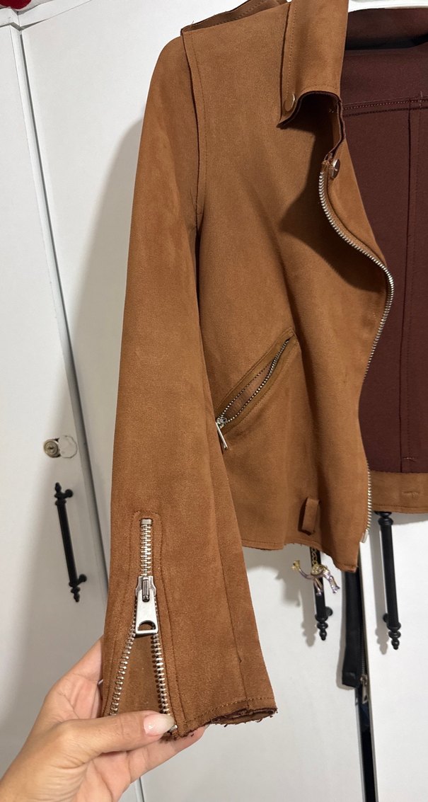 Kahverengi Süet Kemerli Kadın Ceket - Görsel 2
