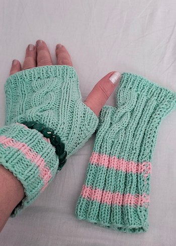 Bohem Tarz Turkuaz Örgü Eldiven - Görsel 2