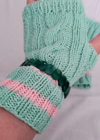 Bohem Tarz Turkuaz Örgü Eldiven - Görsel 3