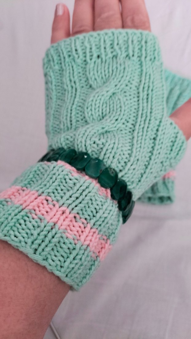 Bohem Tarz Turkuaz Örgü Eldiven - Görsel 3