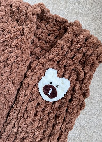 Kahverengi Örgü Çocuk Battaniyesi seti - Görsel 5