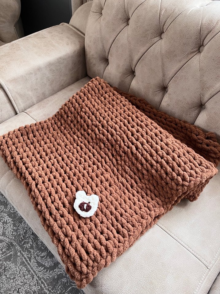 Kahverengi Örgü Çocuk Battaniyesi seti - Görsel 3