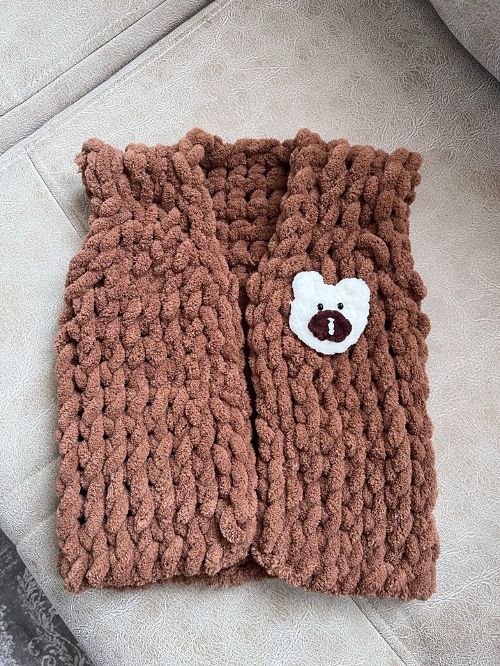 Kahverengi Örgü Çocuk Battaniyesi seti - Görsel 4