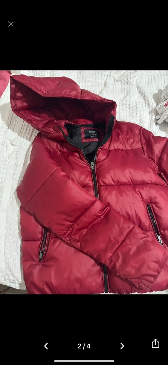 Bordo Mini Kadın Kışlık Suni Kumaş Mont - Görsel 2