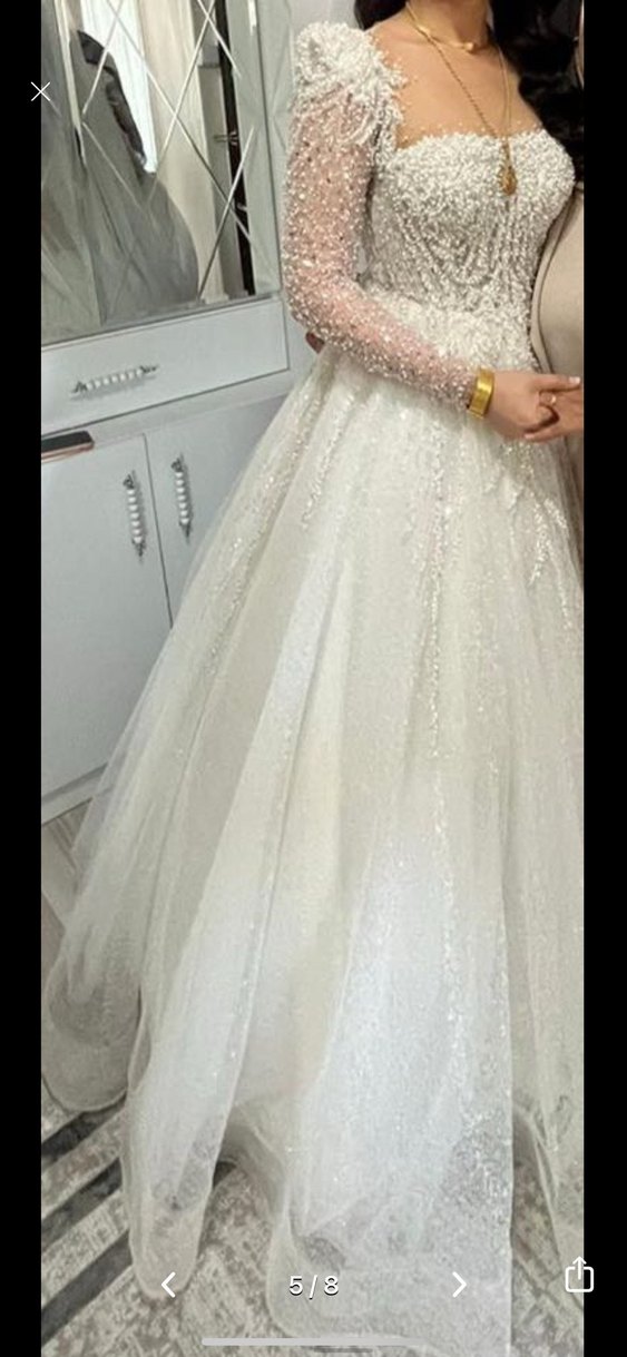 Uzun Kollu Straplez A Kesim Beyaz Gelinlik - Görsel 2