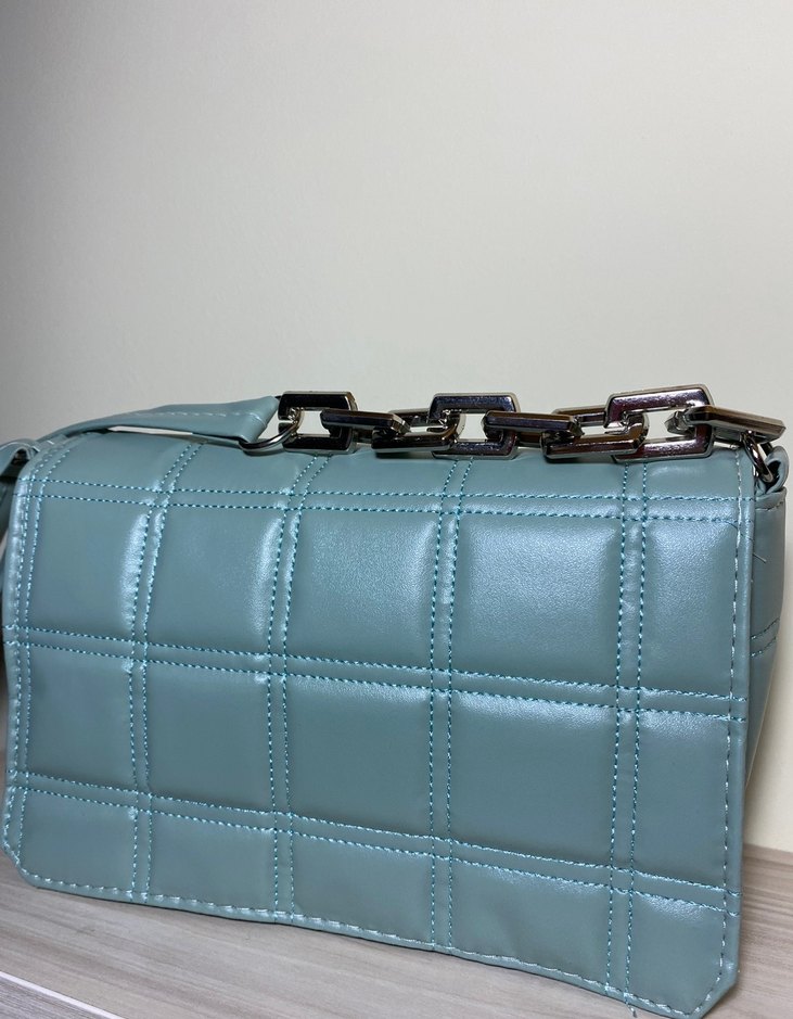 Mavi Deri Kare Desenli Kadın Çanta - Görsel 2