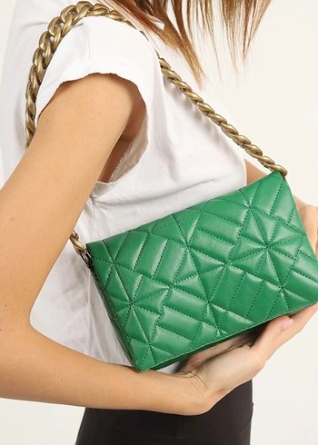 Yeşil Deri Zincir Detaylı Kadın Çanta - Görsel 2