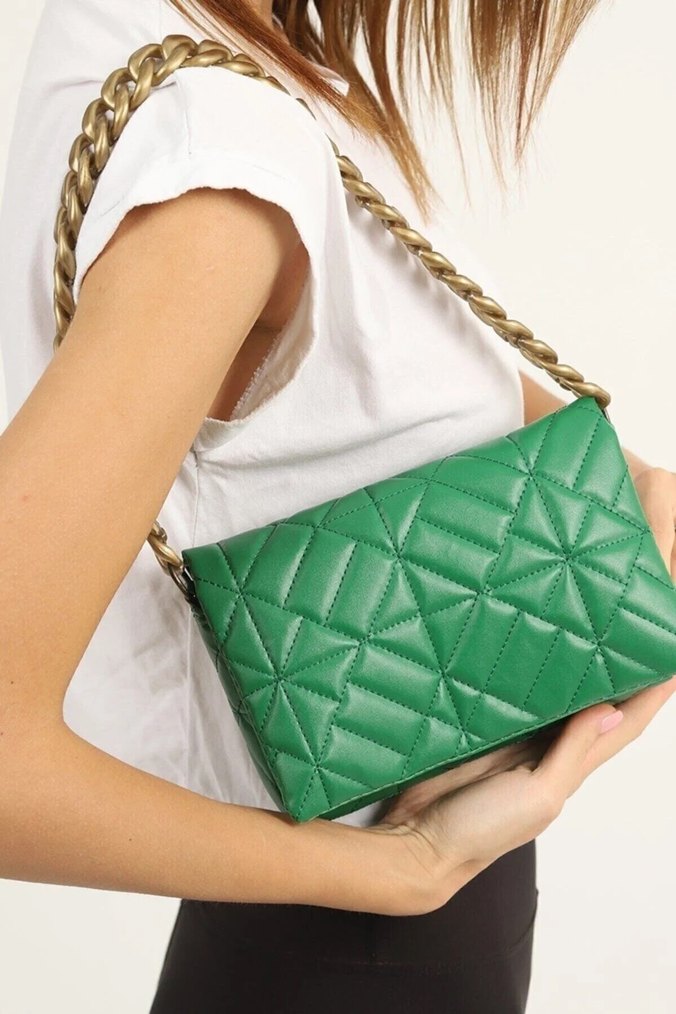 Yeşil Deri Zincir Detaylı Kadın Çanta - Görsel 2