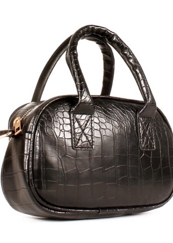 Parlak Siyah Yılan Derisi Desenli Zincir Detaylı Çanta - Görsel 3