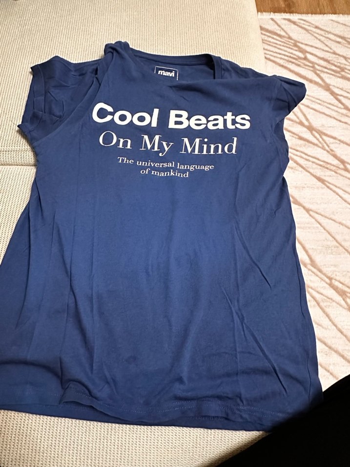 Mavi Baskılı Pamuklu Tişörtü - Görsel 2