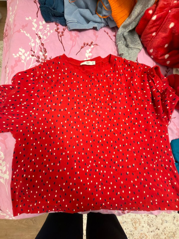 Kız Çocuk Renkli Baskılı Kırmızı Pamuklu Tişört - Görsel 3