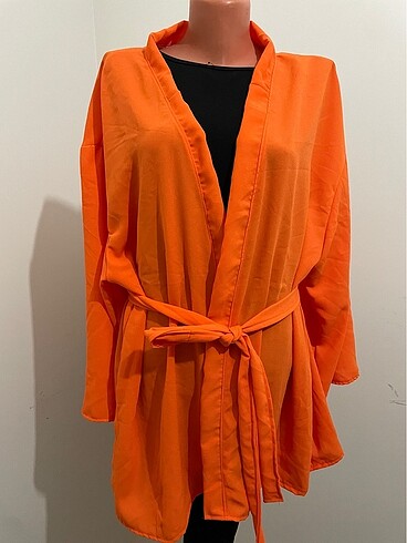 Turuncu krep kimono pareo kaftan abaya oversize kesim
