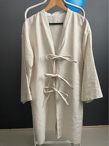 Bağcıklı bej kimono özel dikim