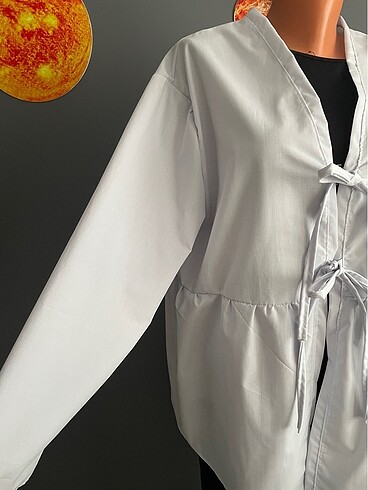Diğer Büzgülü bağcıklı mavi gri kimono poplin