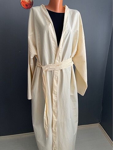 Krem renk uzun kemerli kimono özel dikim kimona kaftan pareo aba