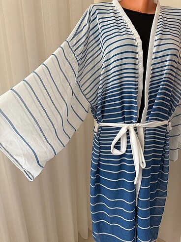 Şifon pareo plajlık kimono kaftan abaya plaj kimonosu şifon mavi - Görsel 2