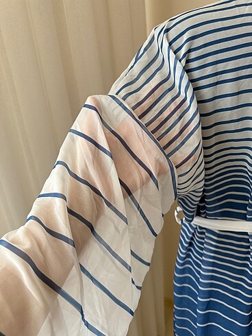 Şifon pareo plajlık kimono kaftan abaya plaj kimonosu şifon mavi - Görsel 4