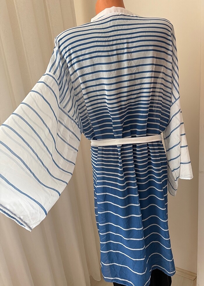 Şifon pareo plajlık kimono kaftan abaya plaj kimonosu şifon mavi - Görsel 3