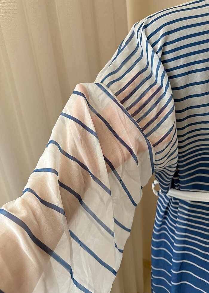 Şifon pareo plajlık kimono kaftan abaya plaj kimonosu şifon mavi - Görsel 4