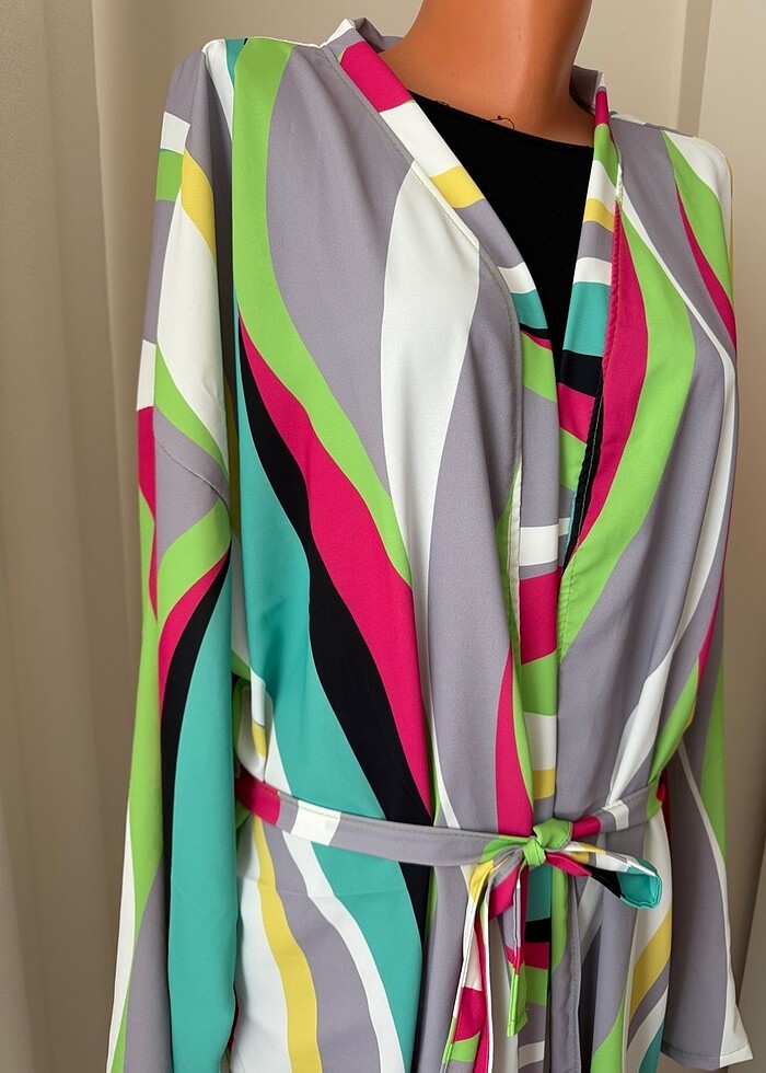 Yazlık krep özel dikim kimono pareo kaftan abaya - Görsel 2