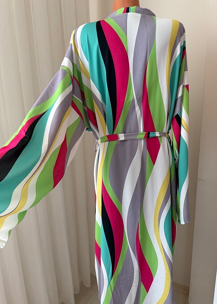 Yazlık krep özel dikim kimono pareo kaftan abaya - Görsel 3
