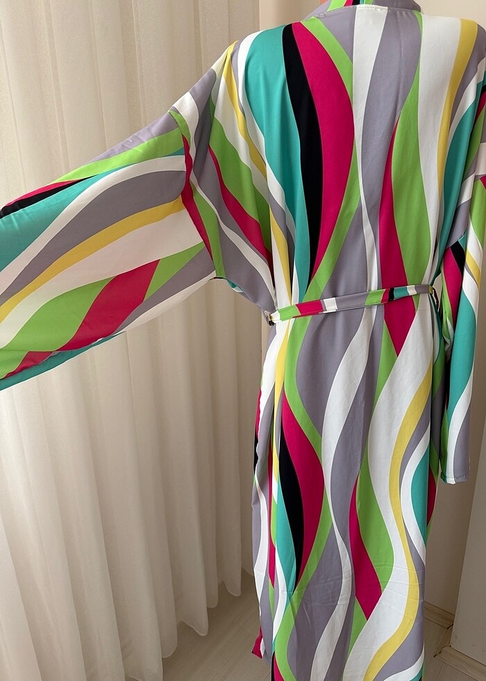 Yazlık krep özel dikim kimono pareo kaftan abaya - Görsel 5