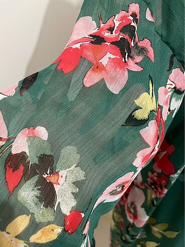 Şifon yeşil çiçek desenli kimono pareo kaftan plaj elbisesi abay - Görsel 3