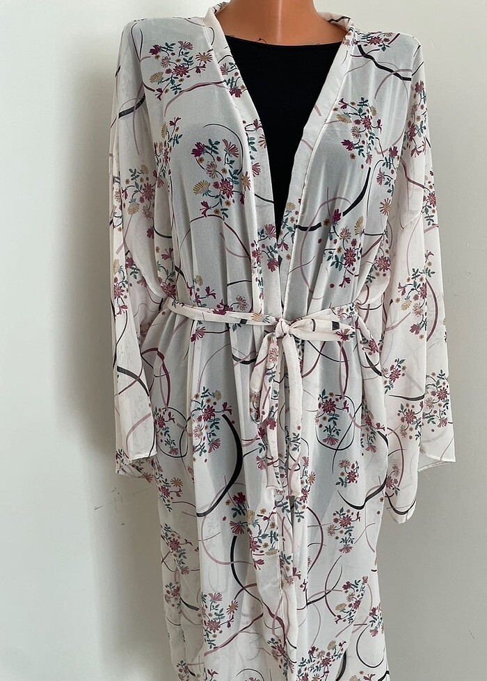 Şifon çiçek desenli pareo kimono plaj elbisesi kaftan büyük bede - Görsel 2
