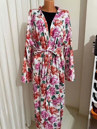 Kimono pareo kaftan abaya sabahlık kimona pembe çiçekli çiçek de