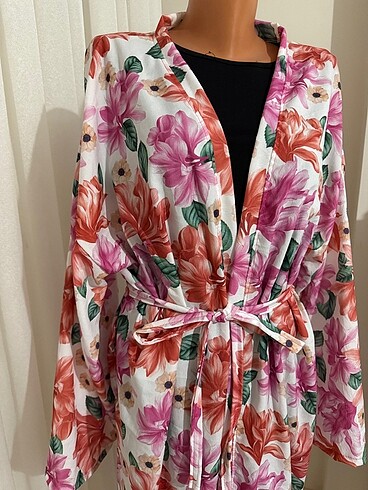 Diğer Kimono pareo kaftan abaya sabahlık kimona pembe çiçekli çiçek de