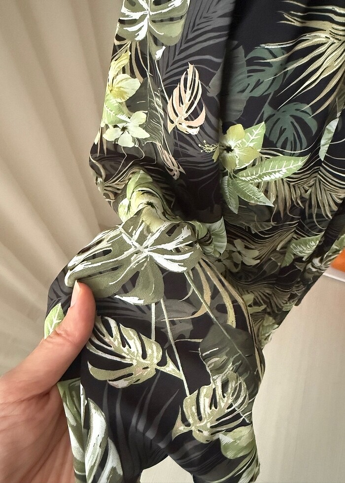 Sateen midi boy kloş etek gece elbisesi yakası volanlı yeşil siy - Görsel 4