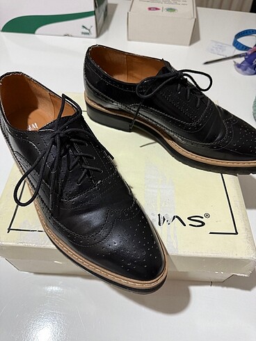 41 Beden siyah Renk Hm bağcıklı rugan 41 numara loafer oxford