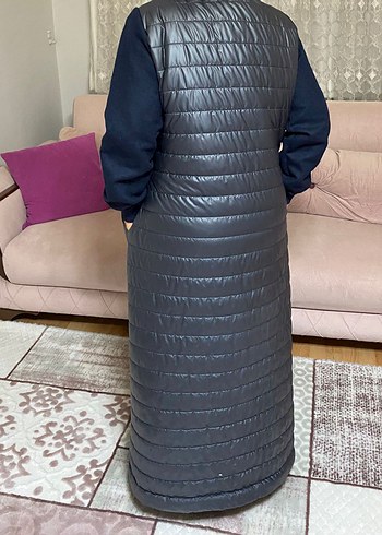 l Beden Fermuarlı Uzun Gri Hamile Mont