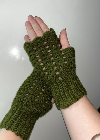Dantel Detaylı Koyu Yeşil Kadın Eldiven - Görsel 2